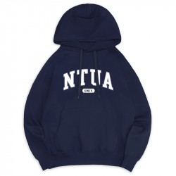 NTUA經典款刷毛落肩帽T_深藍