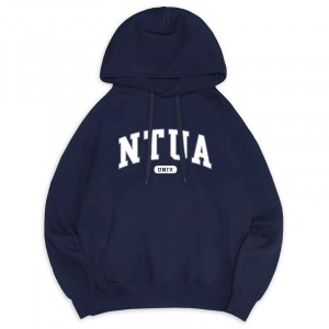 NTUA經典款刷毛落肩帽T_深藍